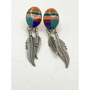 Vintage Southwestern Feather Boho Earrings Festival Sterling Silver Handcrafted